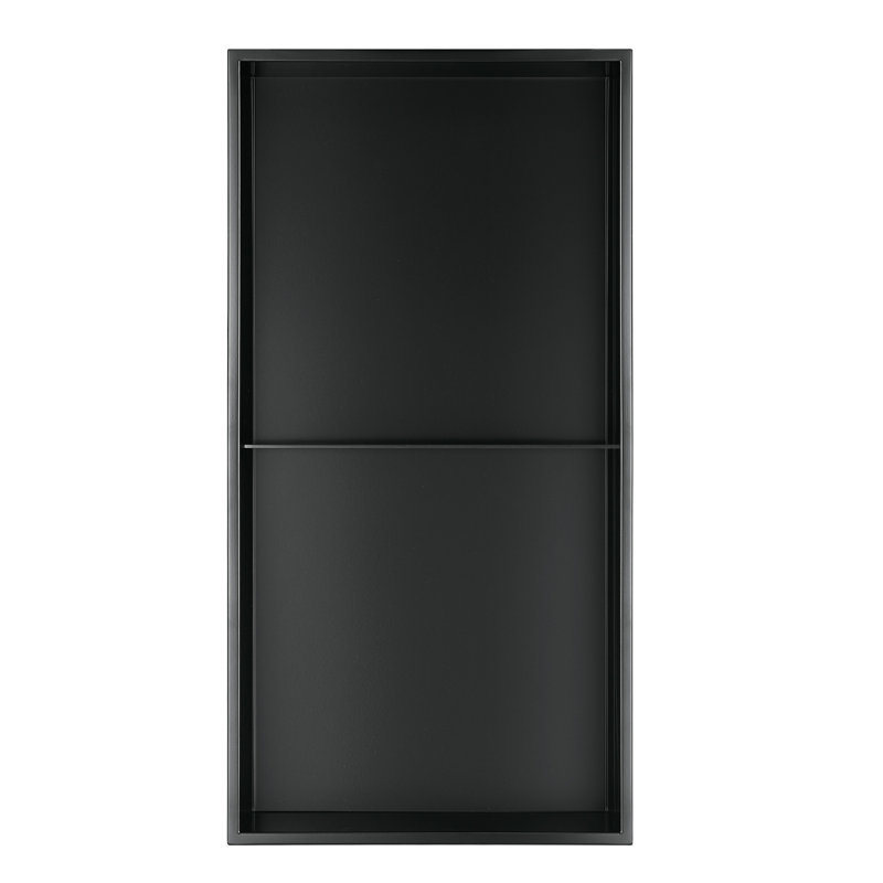 12-in x 24-in Ultra-thin Frame Recessed 2-Section Stainless Steel Shower Niche, Matte Black
