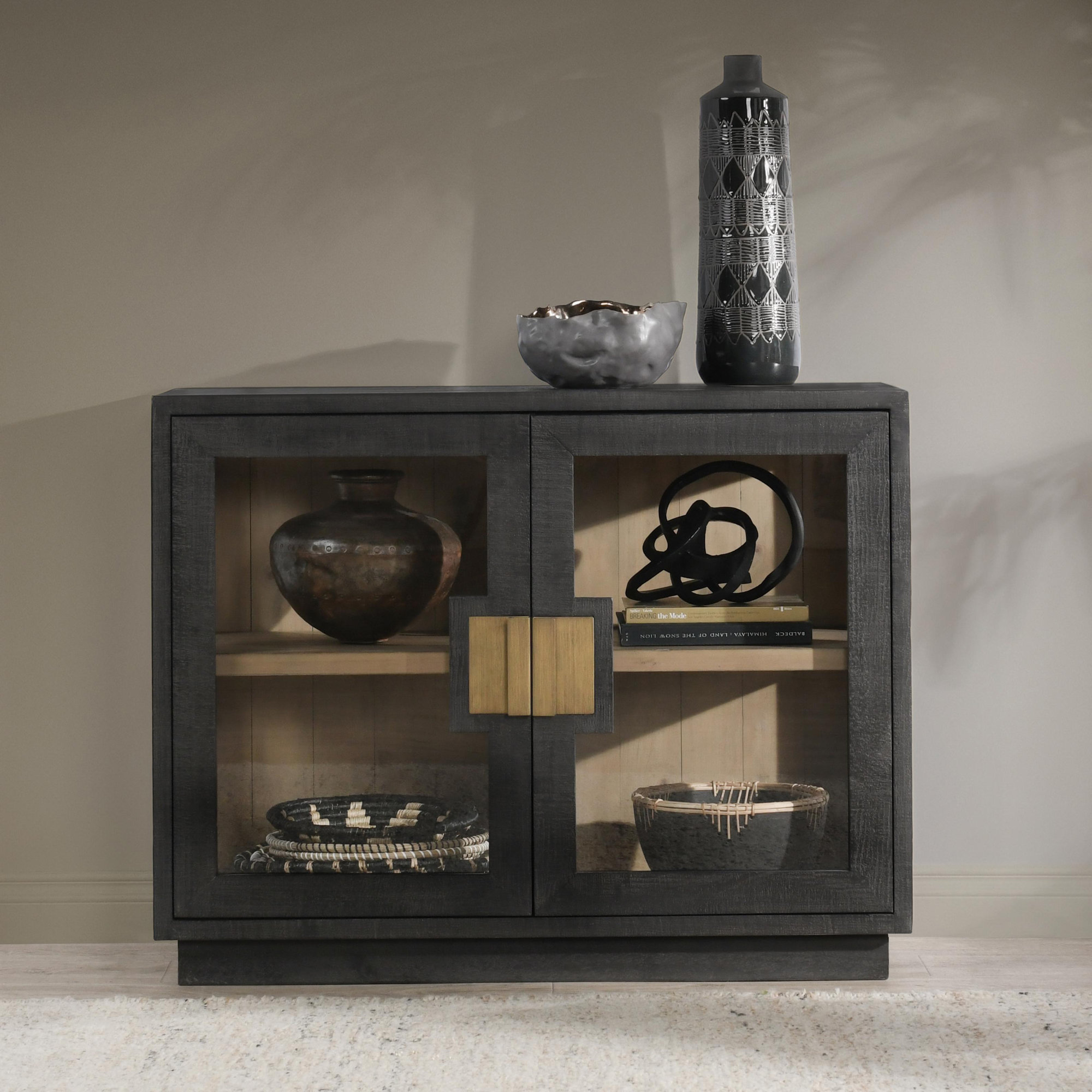 Daniella Solid Wood Accent Cabinet, Gold, Black