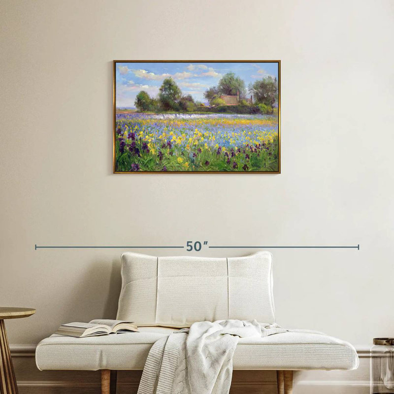 Ferme et champ d'iris, Cadre flottant doré, 31 po x 21 po
