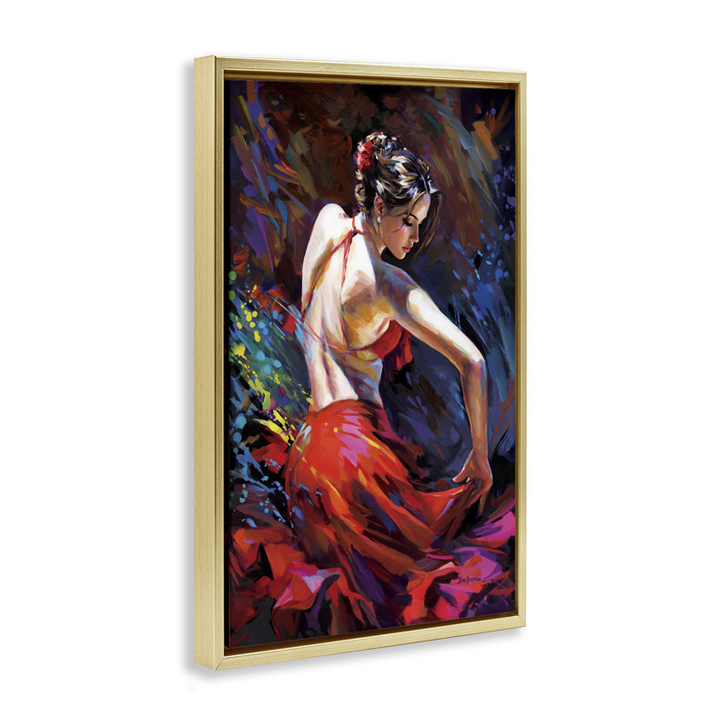 «Passionate Flamenco Dancer Floater», art mural par Leon Devenice, H 31 po x l 21 po, Cadre flottant gris lustré