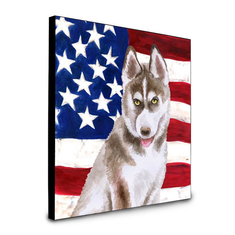 Panneau mural patriotique art Double Down, Husky sibérien gris