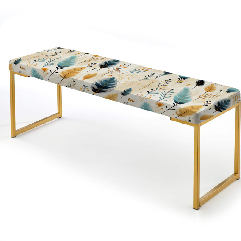 Minimalism Beige Ferns Pattern VII - Floral Upholstered Gold Bench