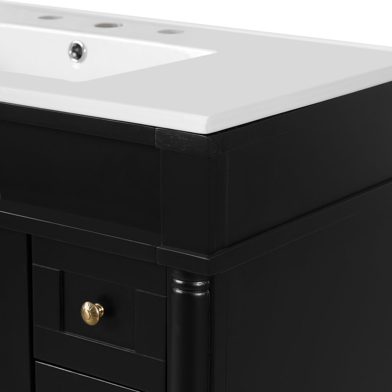 Meuble-lavabo de salle de bain 36 po avec comptoir en céramique Exquis, Noir, Doré