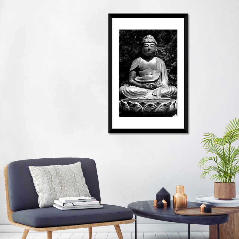 « asian bouddha », reproduction de photo sur toile, Papier d'art encadré noir, Blanc, H 32 po x l 24 po x P 1 po