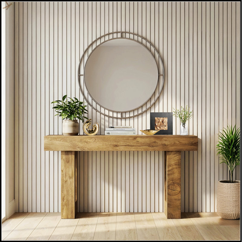 63'' Long Farmhouse Console Table With Storage, Native Wood Grain, Perfect For Hallway, Living Room, And Foyer