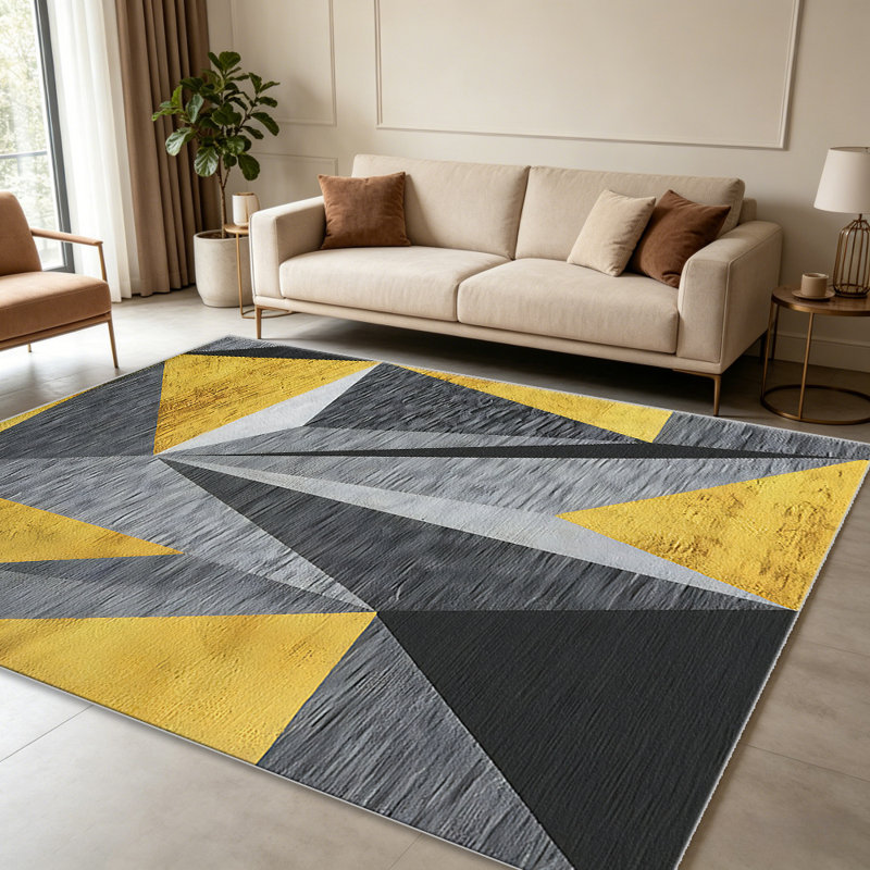 Gold Grey Geometric Triangle carpet-easy to clean, machine-washable, soft and comfortable; suitable for door mats, kitchens, living rooms, bedrooms, corridors, and laundry areas. Easy to clean, durable carpet for home decoration.