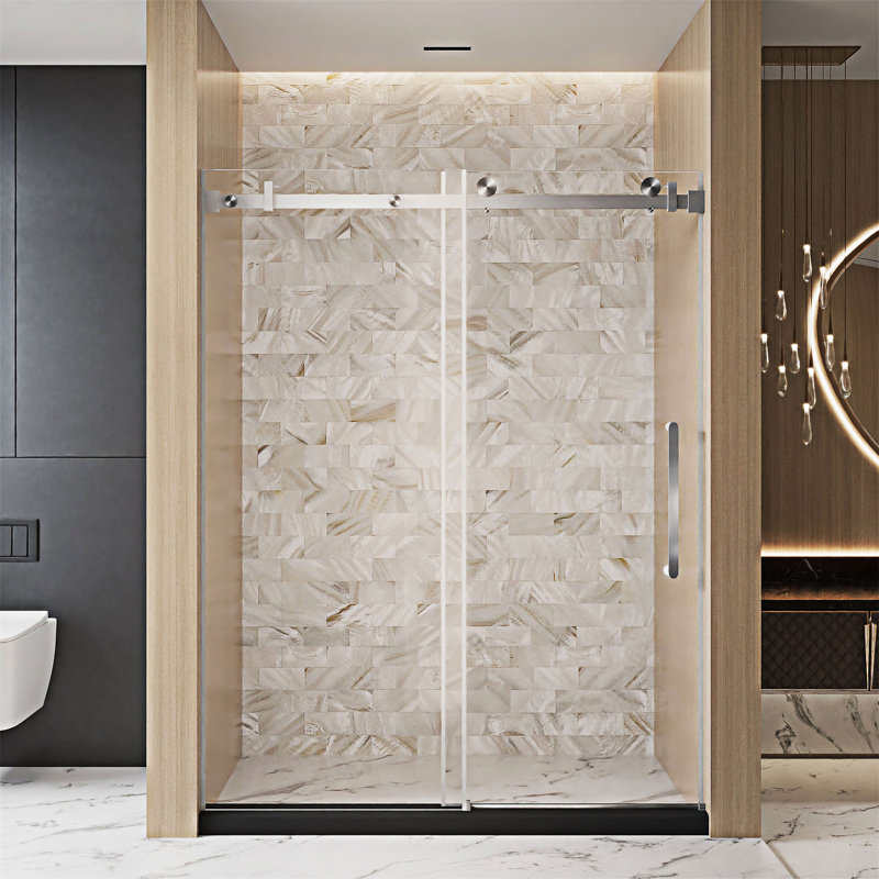 Porte de douche coulissante simple sans cadre, Nickel brossé