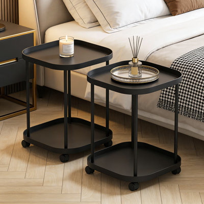 Table d'appoint mobile avec roues et freins, table de bout roulante portable pour le salon, la chambre à coucher ou le patio, assemblage facile et conception en plastique robuste (paquet de 2)
