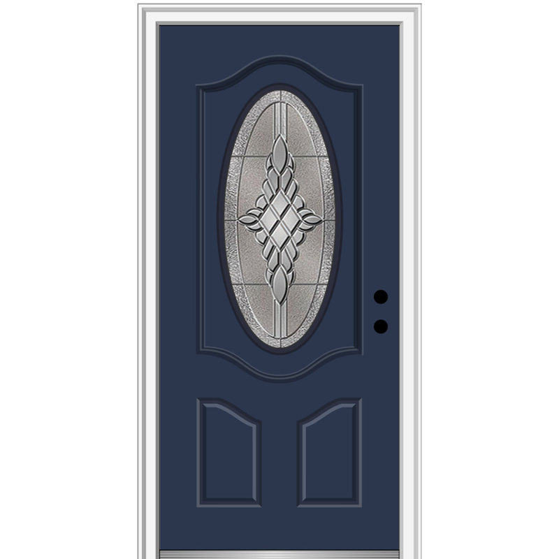 Petite porte d'entrée ovale pré-montée en fibre de verre 2 panneaux Grace Grace, Naval / blanc brillant