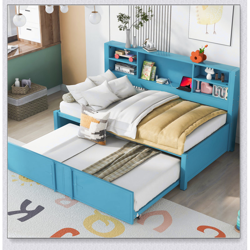 Lit de jour en métal avec couchette, tablettes de rangement et ports USB