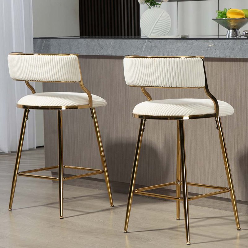 Tabourets de bar rembourrés en velours côtelé avec repose-pieds en velours côtelé, Beige