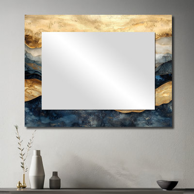 Golden Sailboat On Costal Safire Horizon I - Transportation Mirror Wall Decor - Printed On Metal