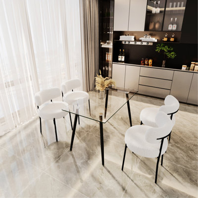 Ensemble de table de salle à manger moderne en verre de haute qualité avec pieds en métal et 4 chaises en velours