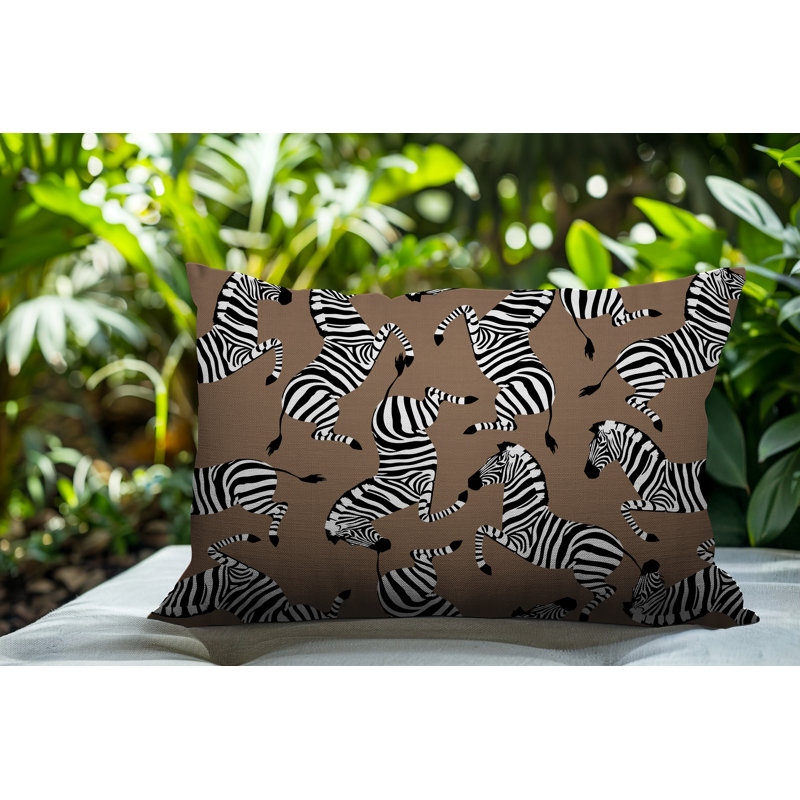 Oreiller rectangulaire réversible intérieur / extérieur Kiji Zebra, Beige, H 14 po x l 20 po