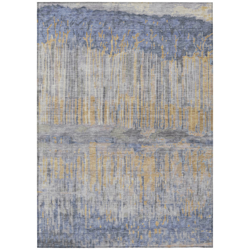 Machine Washable Indoor/Outdoor Chantille ACN2428 Abstract Rug, Denim, 10' x 14'