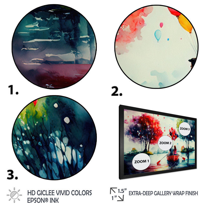 Couple romantique sur l'eau I - peinture sur toile, Cadre photo noir, H 12 po x l 20 po x P 1 po