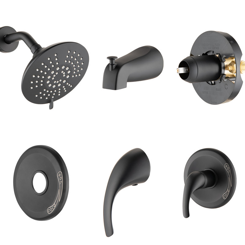 Ensemble de douche noir mat avec débit de 2,2 gallons par minute et tête de jet réglable à 5 motifs