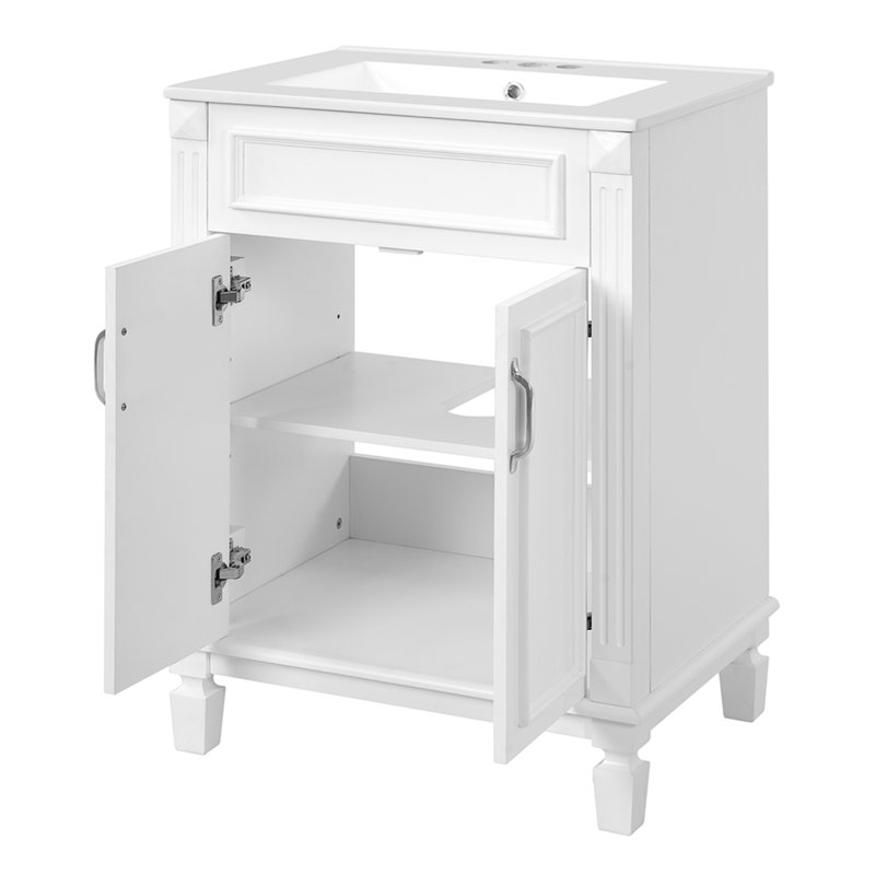 Meuble-lavabo 24 po avec lavabo supérieur, armoire de rangement moderne avec 2 portes à fermeture douce et tablette réglable, structure en bois massif