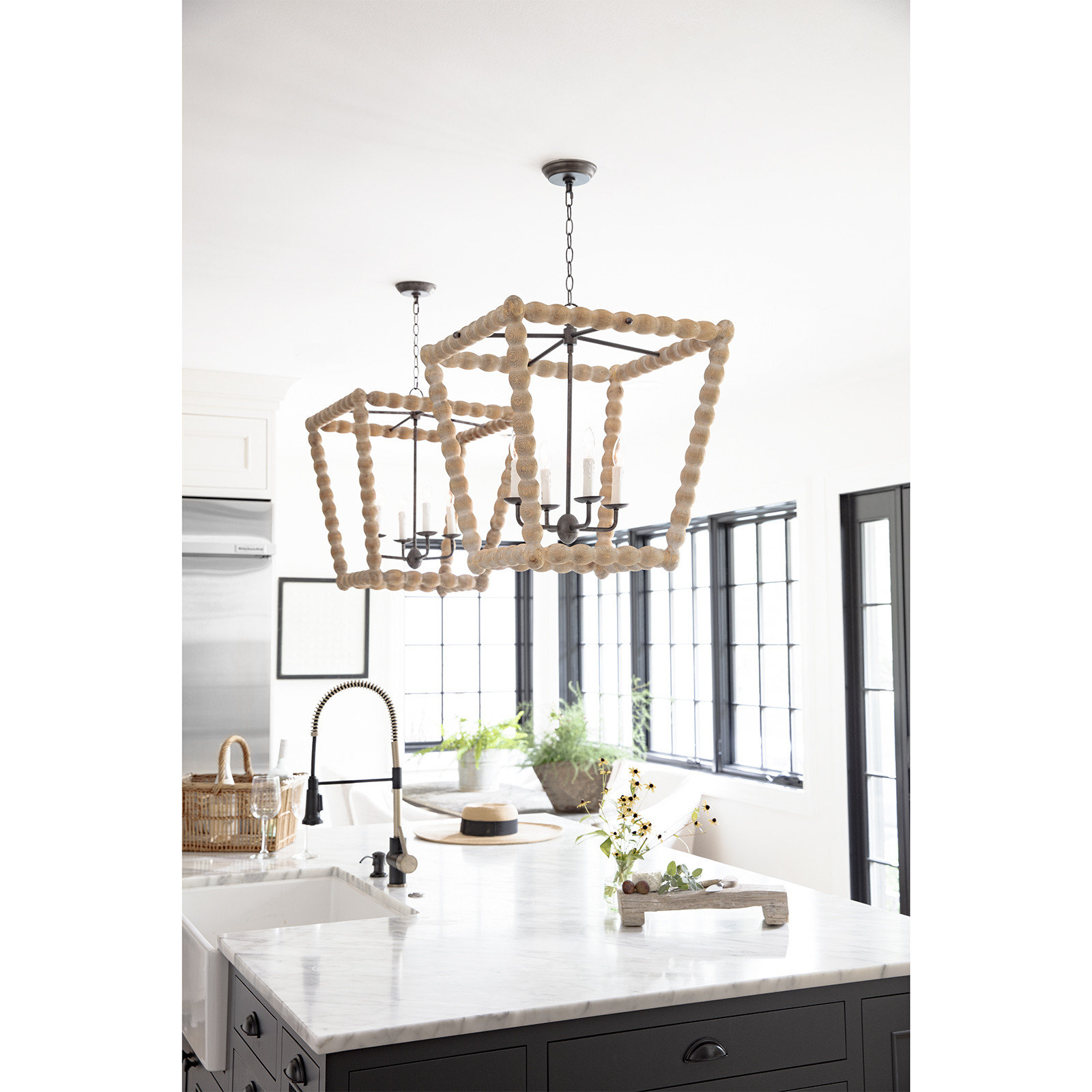 Coastal Luxe 4-Light Chandelier, Brown Genuine Leather