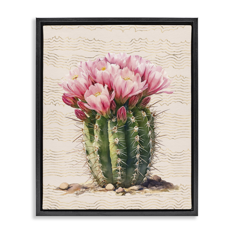  Art mural sur toile Blooming Floral Cactus par lettré et doublé, H 31 po x l 25 po, Cadre flottant noir de jais