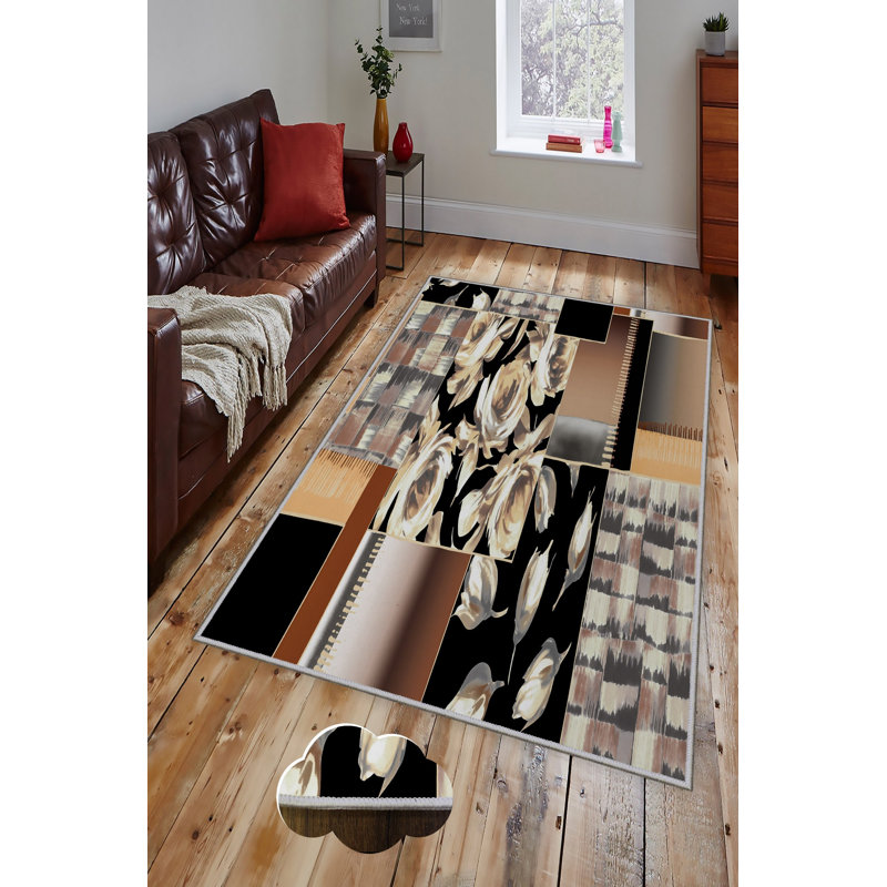 Luxurious Woven Carpet 5.2 x 7.5 ft, 100% Polyester, 0.4 in Pile Height | Antibacterial, Non-Slip PVC Dot Underside, Machine Washable | Elegant 3D Digital Print Design, Perfect for Living Room & Bedroom Décor