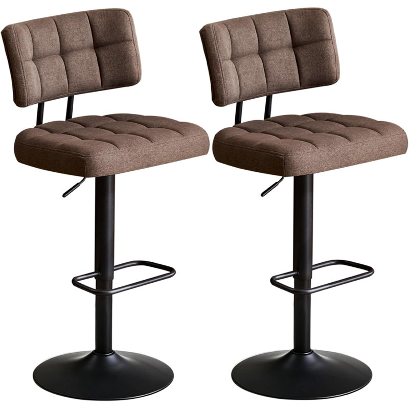  Tabouret de bar pivotant à hauteur réglable, ensemble de 2 tabourets de bar à hauteur de comptoir, tabourets de bar rembourrés en tissu avec dossier pour îlot de cuisine, Home Bar, brun