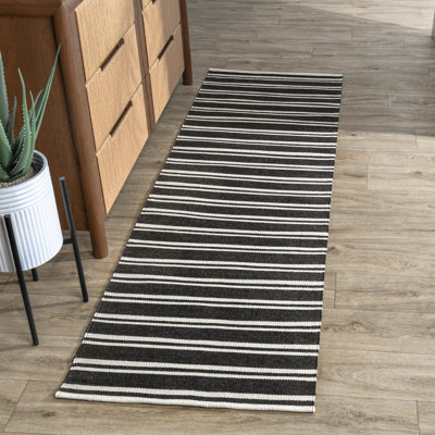 Tapis gris anthracite à rayures performance tissé à la main Palma