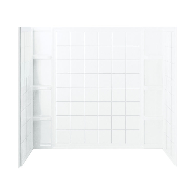 White Composite Wall Alcove with Molded Shelves, 60'' W x 54.25'' H