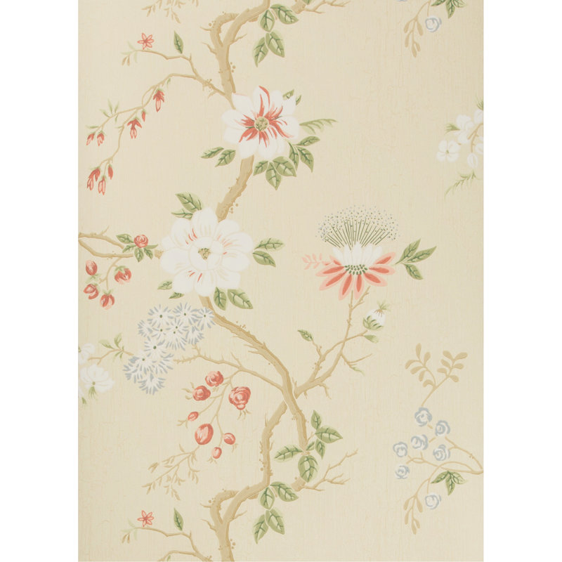 Camellia Floral Wallpaper Roll, Coral/Sage