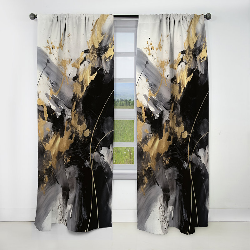 Gold And Grey Fluid Fusion I - Abstract Curtain - Blackout Abstract Curtain - 1 Panels, 52" W x 120" L