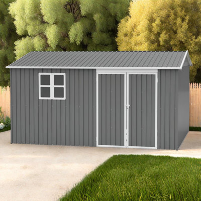 12x10 FT Outdoor Storage Shed with Lockable Doors and Floor Frame