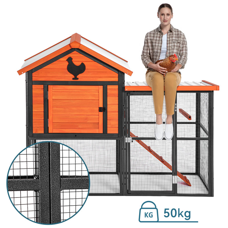 Durable Wood and Iron Chicken Coop, Yellow