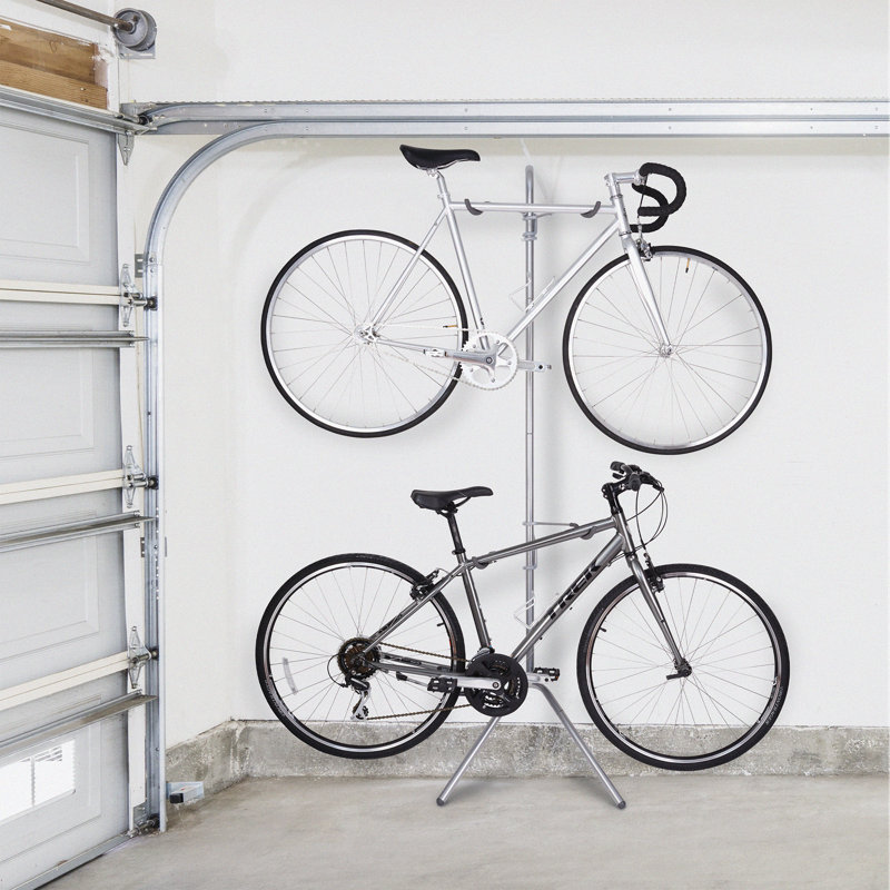Silver Adjustable Freestanding 2-Bike Gravity Storage Rack