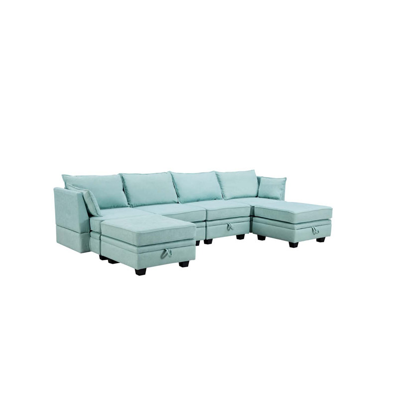 Canapé modulaire rembourré 6 pièces Ericlee, 100 % polyester vert pâle
