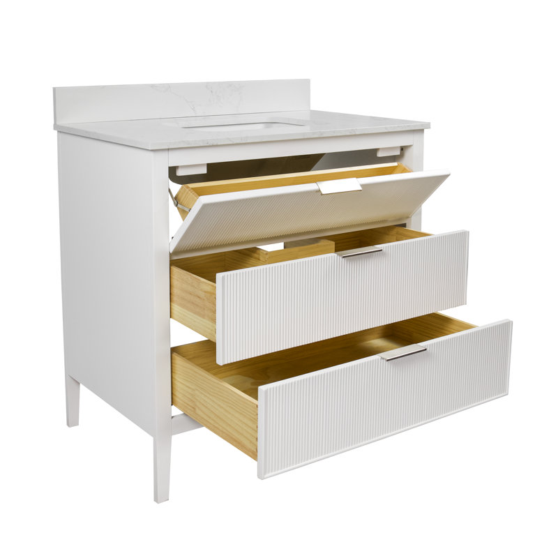 Evelyn Bathroom Vanity, White/Brushed Nickel, 36"