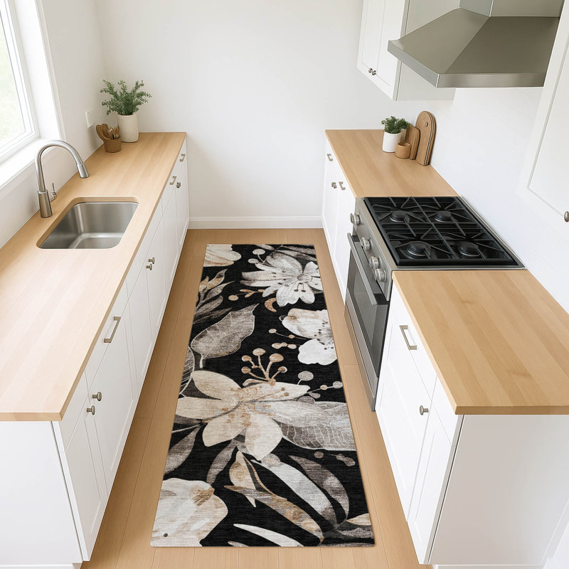 Machine Washable Indoor/Outdoor London ACN2260 Floral Rug, Tapis de couloir 2 pi 3 po x 7 pi 6 po
