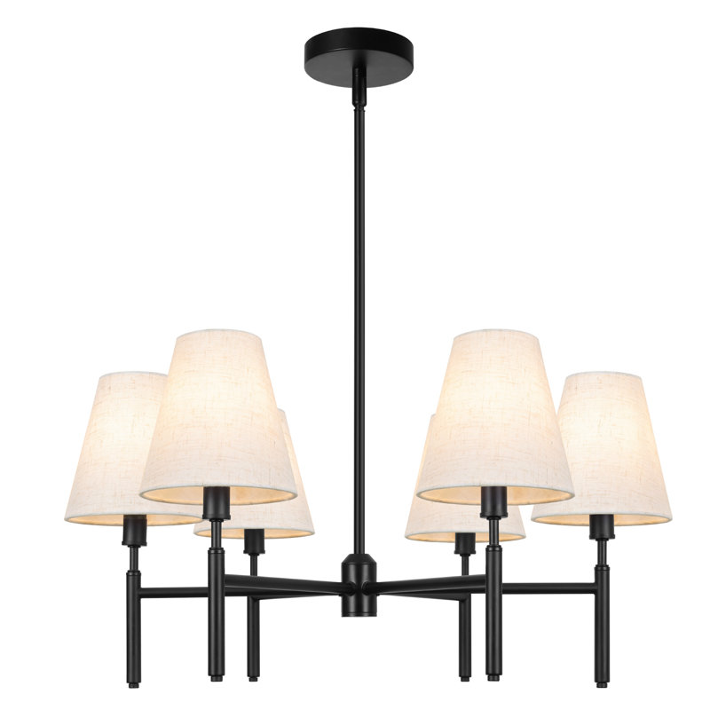 Black 6 - Light Dimmable Classic / Traditional Chandelier with Fabric Shades, Matte Black, Beige