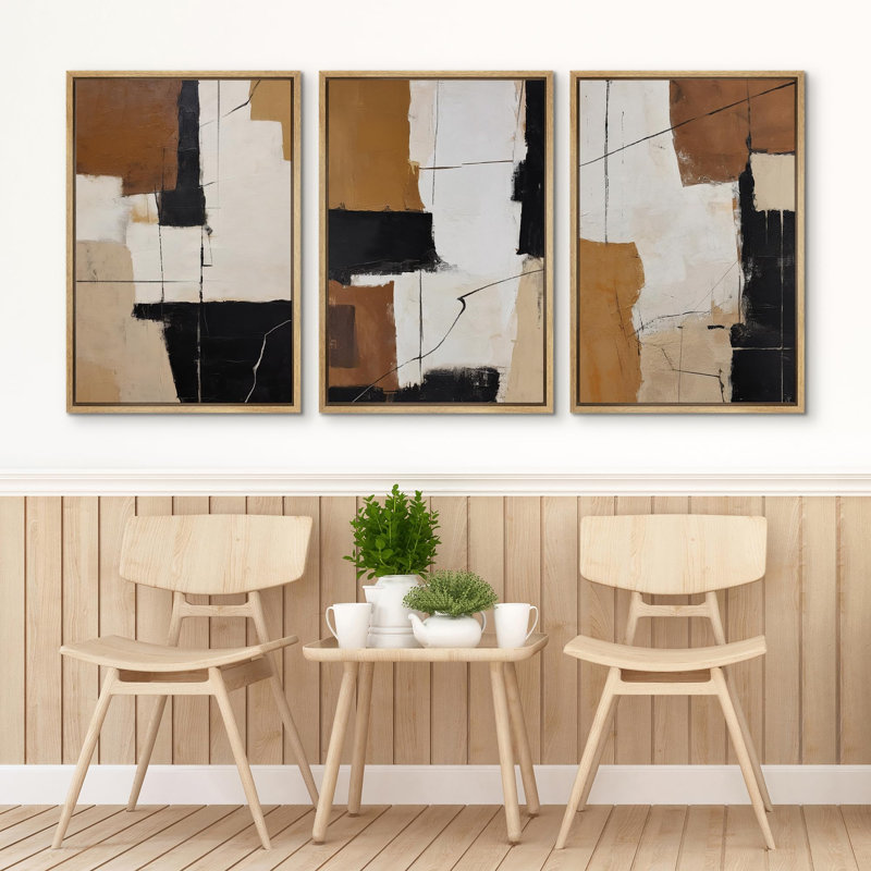 Beige brun, motif géométrique abstrait Mid Century Modern Shapes, illustrations, décor chic, H 36 po x l 24 po, Naturel