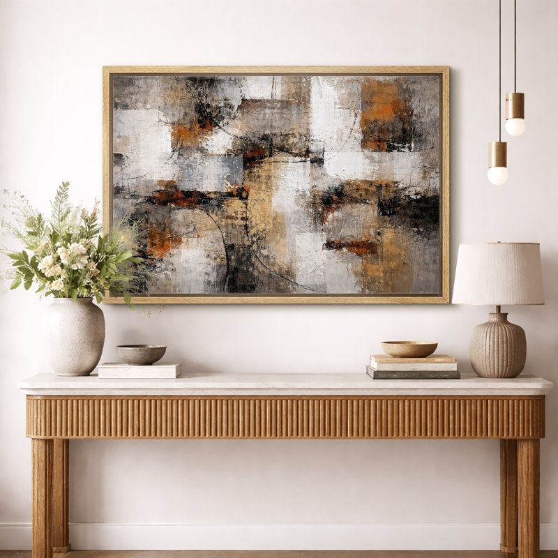 Œuvre abstraite de ton géométrique, composition de salon moderne, impression sur toile encadrée, impression numérique