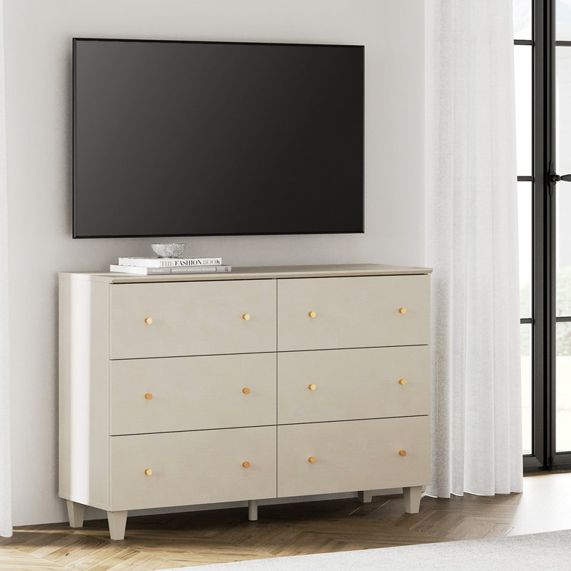 TV Dresser With 6 Drawers For 55 Inches TVs, Entertainment Center For Living Room Bedroom, Beige