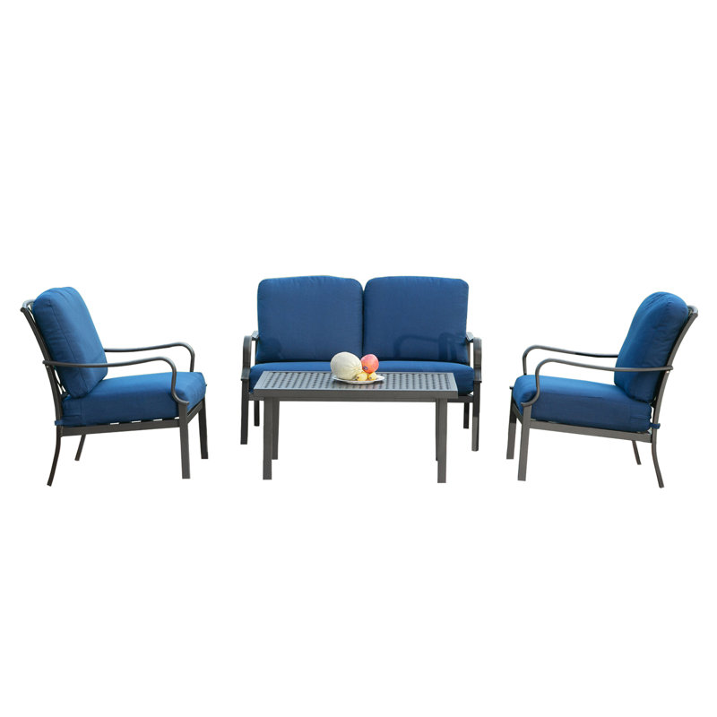 Outdoor 4 Pcs Patio Conversation Set, Blue