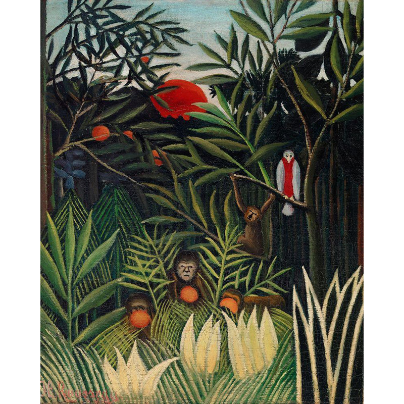 «Lark Manor ™», reproduction d'art sur toile tendue par Henri, "Monkeys and Parrot" dans la forêt vierge 1906 54832
