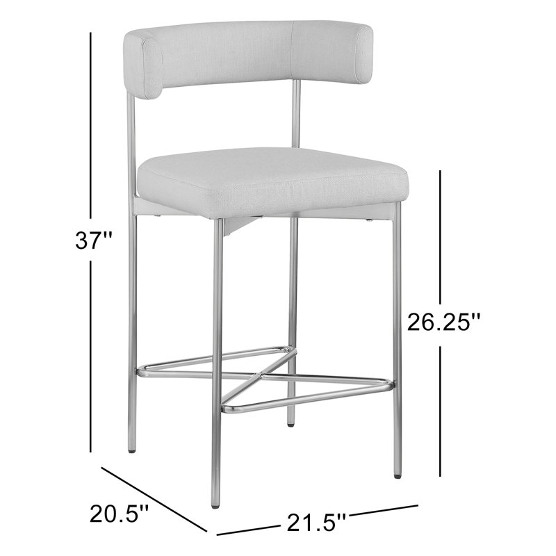 Klaas Upholstered Counter Stool with Metal Frame, Gray Linen Textured Fabric