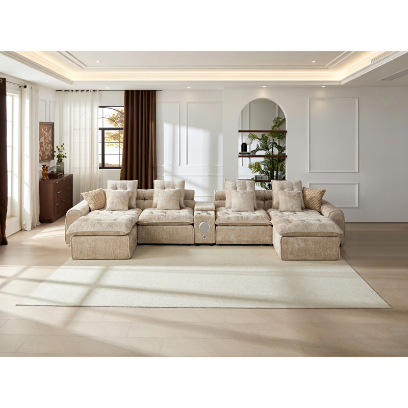 Canapé d'angle moderne en boucle camel avec rangement, spacieux canapé d'angle 6 places en forme de L, Beige