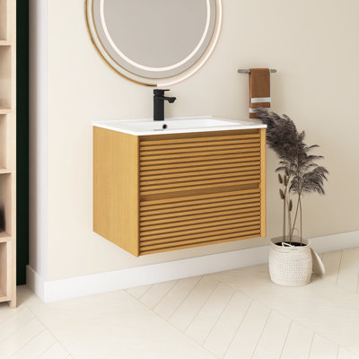 Corolla Oak Wall-Mounted Plywood Woodgrain Bathroom Vanity With With Drawers