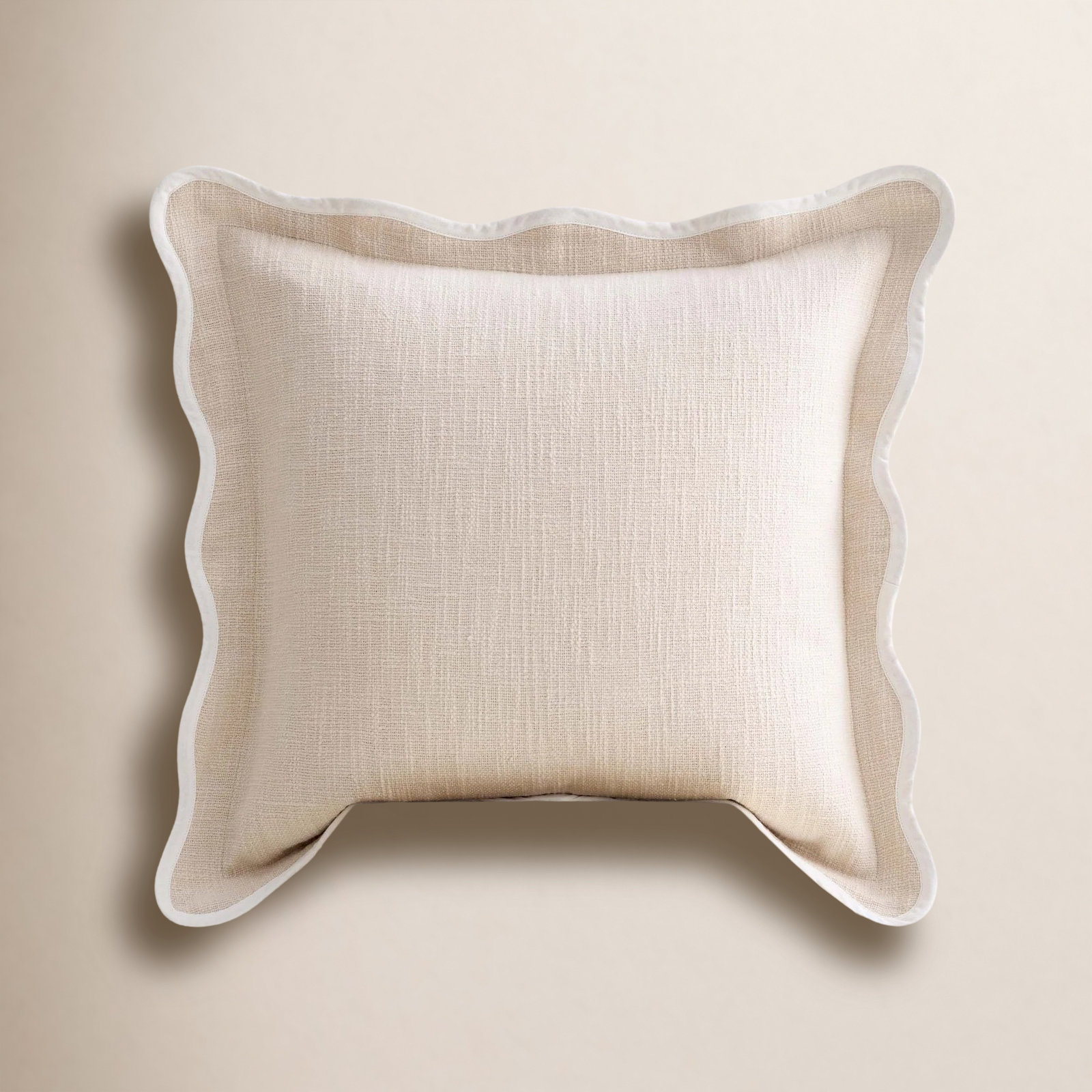 Cotton Scalloped Throw Pillow Cover, Oat Milk