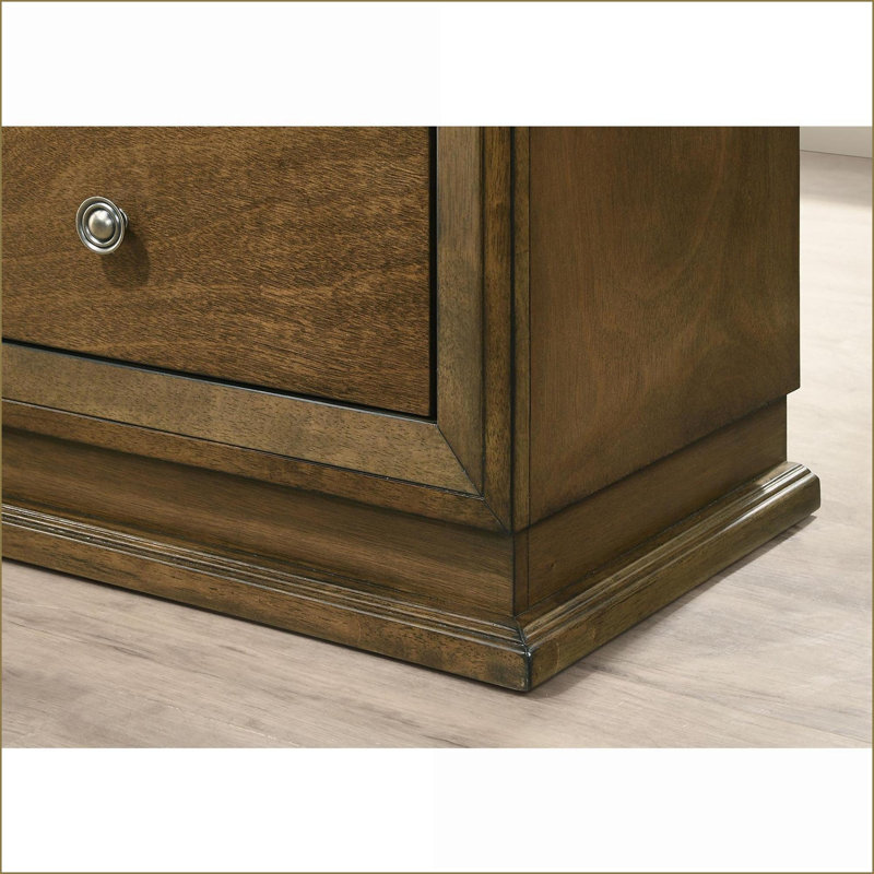 Walnut Transitional 2-Drawer Nightstand with Bronze Knobs