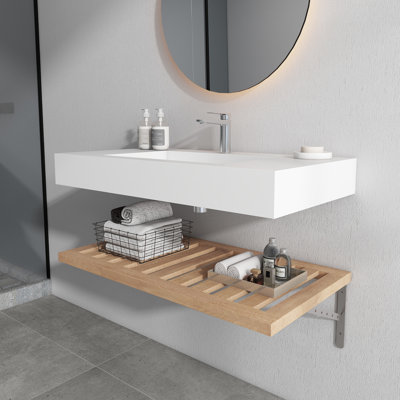 35'' Wooden Wall Bathroom Shelf With Mounting Bracket