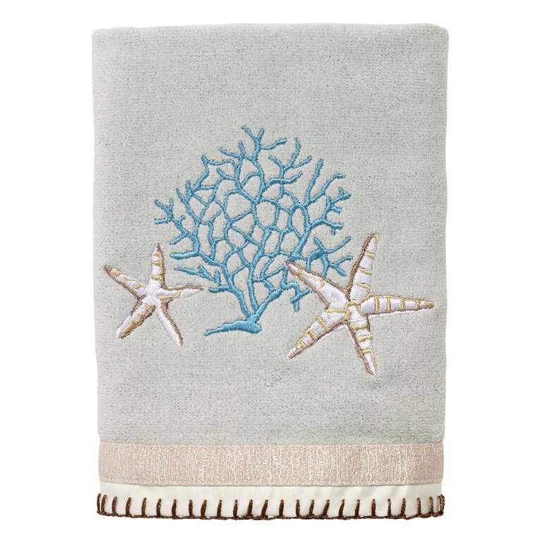 Blue Starfish Shell White Hand Towels Bathroom Set of 2 Beach