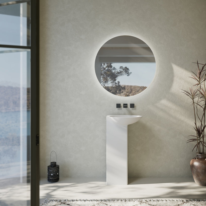 MonBlari 19" Solid Surface Bathroom Pedestal Sink Matte White, Matte White